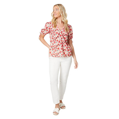 Red-Pink-Yellow - Side - Dorothy Perkins Womens-Ladies Gathered Tie Sleeves Blouse