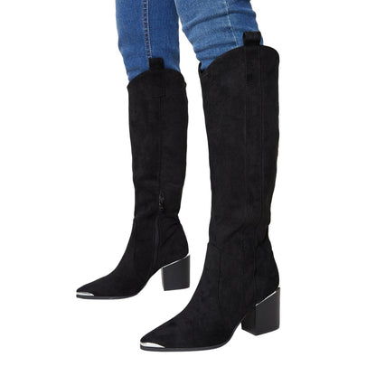 Black - Side - Dorothy Perkins Womens-Ladies Konka Toe Cap Knee-High Boots