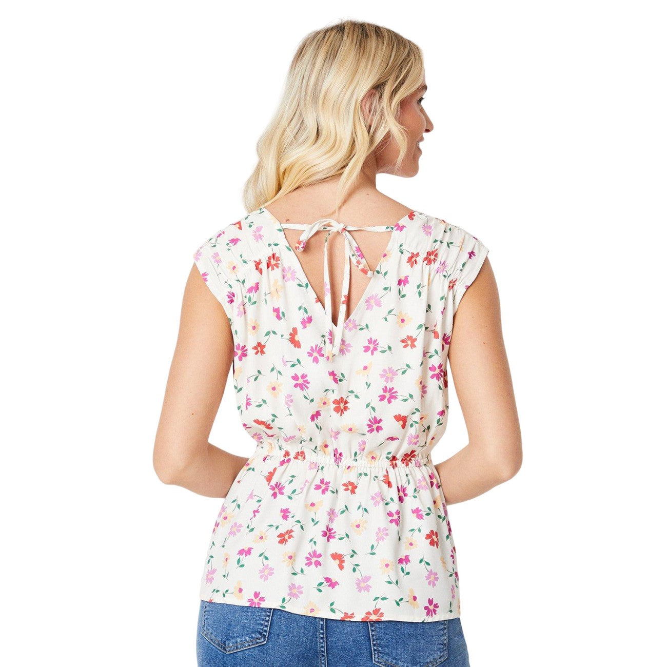 Ivory - Back - Dorothy Perkins Womens-Ladies Floral Ruched Shoulders Blouse