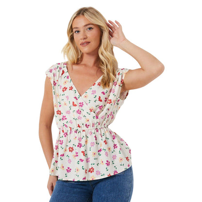 Ivory - Side - Dorothy Perkins Womens-Ladies Floral Ruched Shoulders Blouse