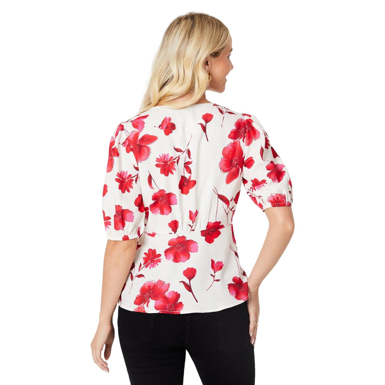 White-Red - Back - Dorothy Perkins Womens-Ladies Floral Button Through Blouse