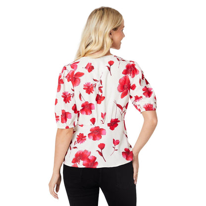 White-Red - Back - Dorothy Perkins Womens-Ladies Floral Button Through Blouse