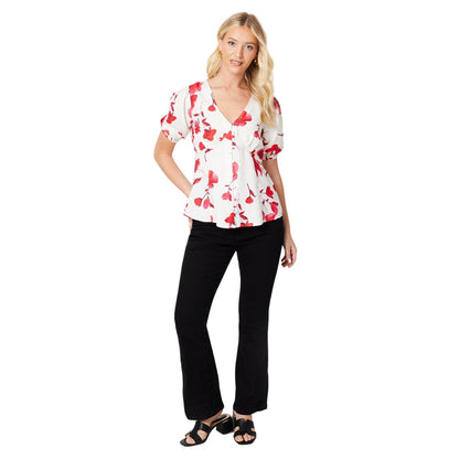 White-Red - Side - Dorothy Perkins Womens-Ladies Floral Button Through Blouse