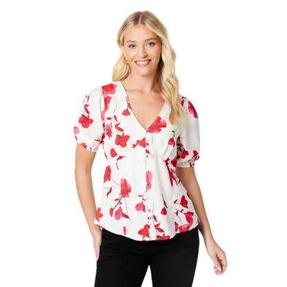 White-Red - Front - Dorothy Perkins Womens-Ladies Floral Button Through Blouse