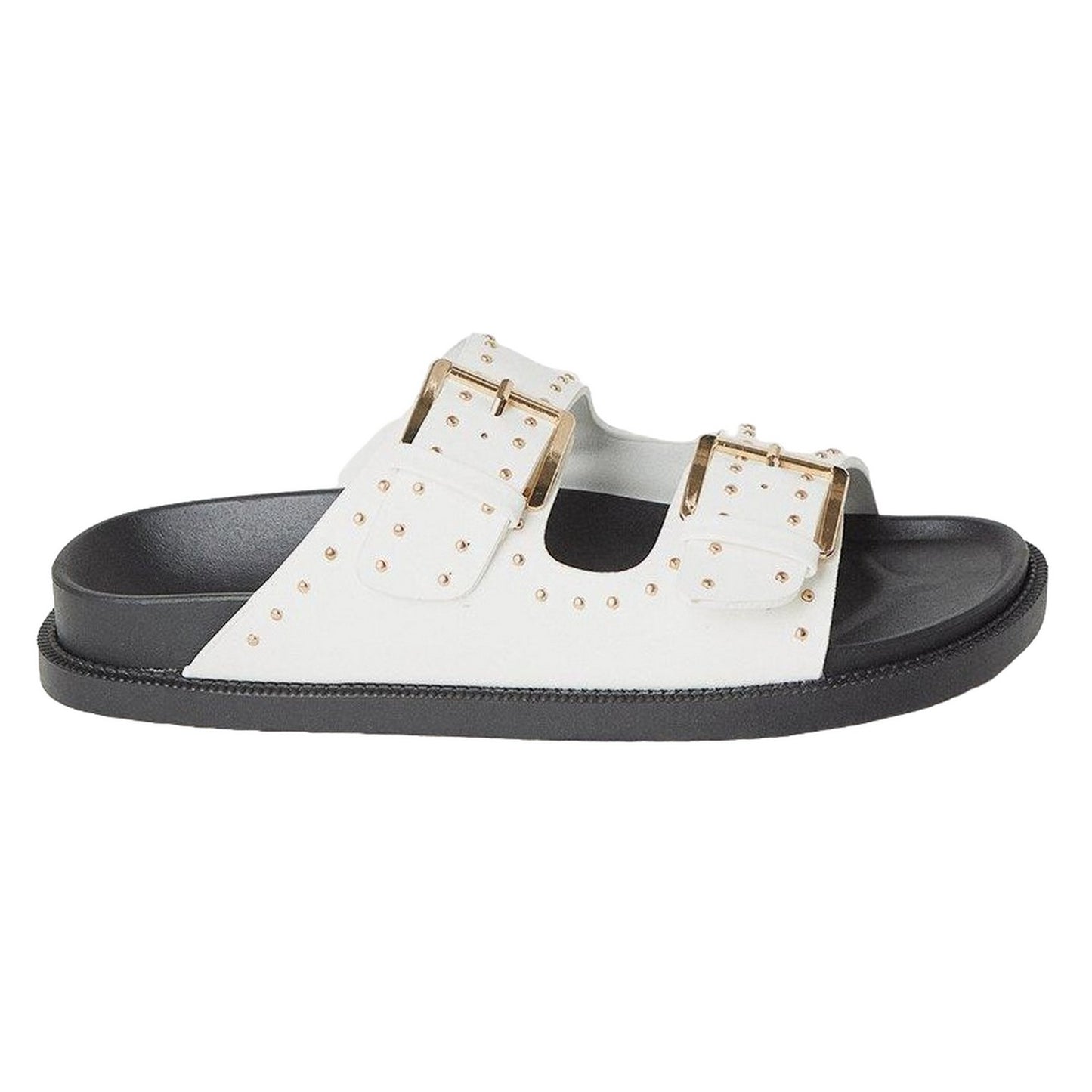 White - Back - Faith Womens-Ladies Mowa Studded Double Buckle Sandals