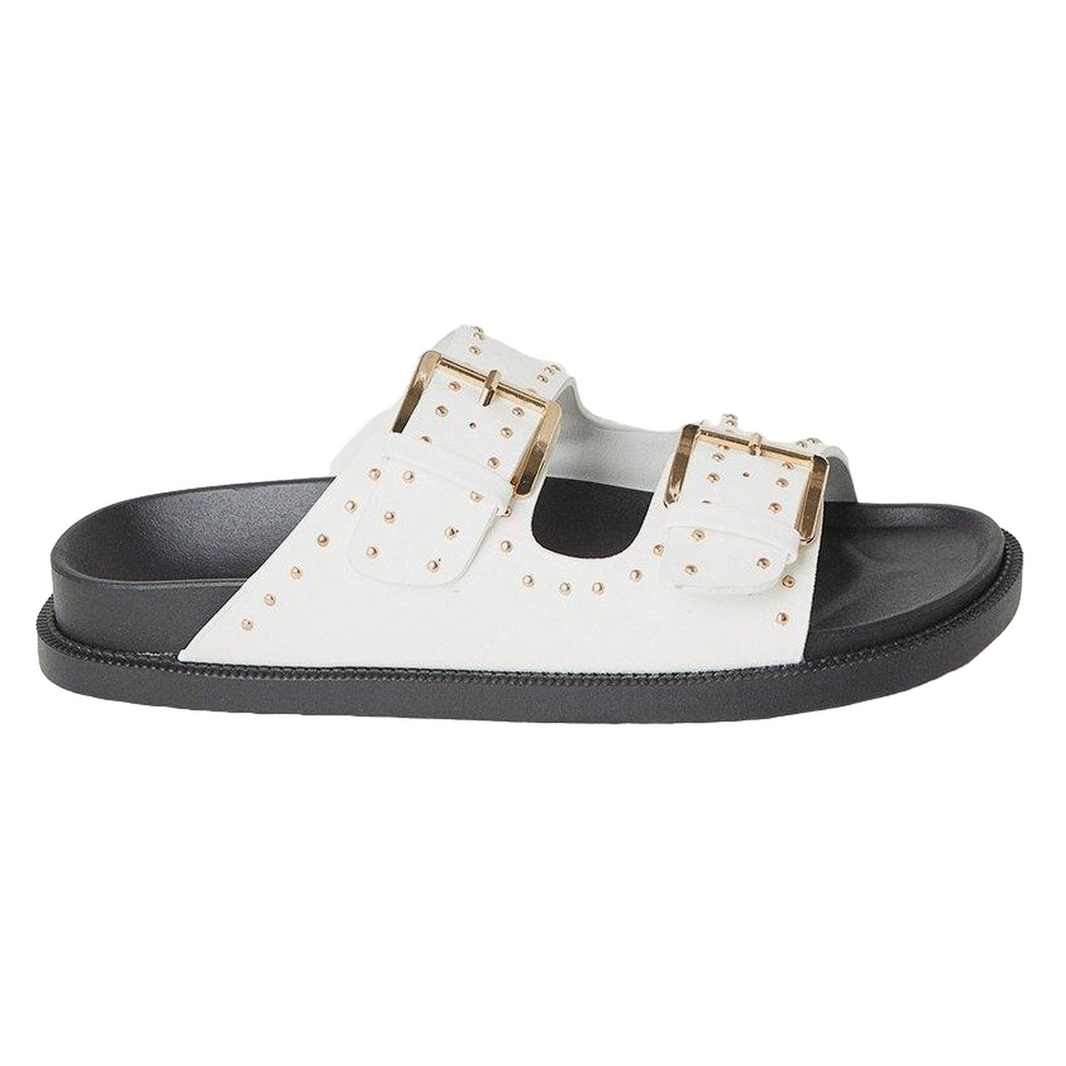 White - Back - Faith Womens-Ladies Mowa Studded Double Buckle Sandals