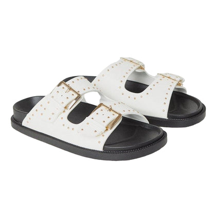 White - Front - Faith Womens-Ladies Mowa Studded Double Buckle Sandals