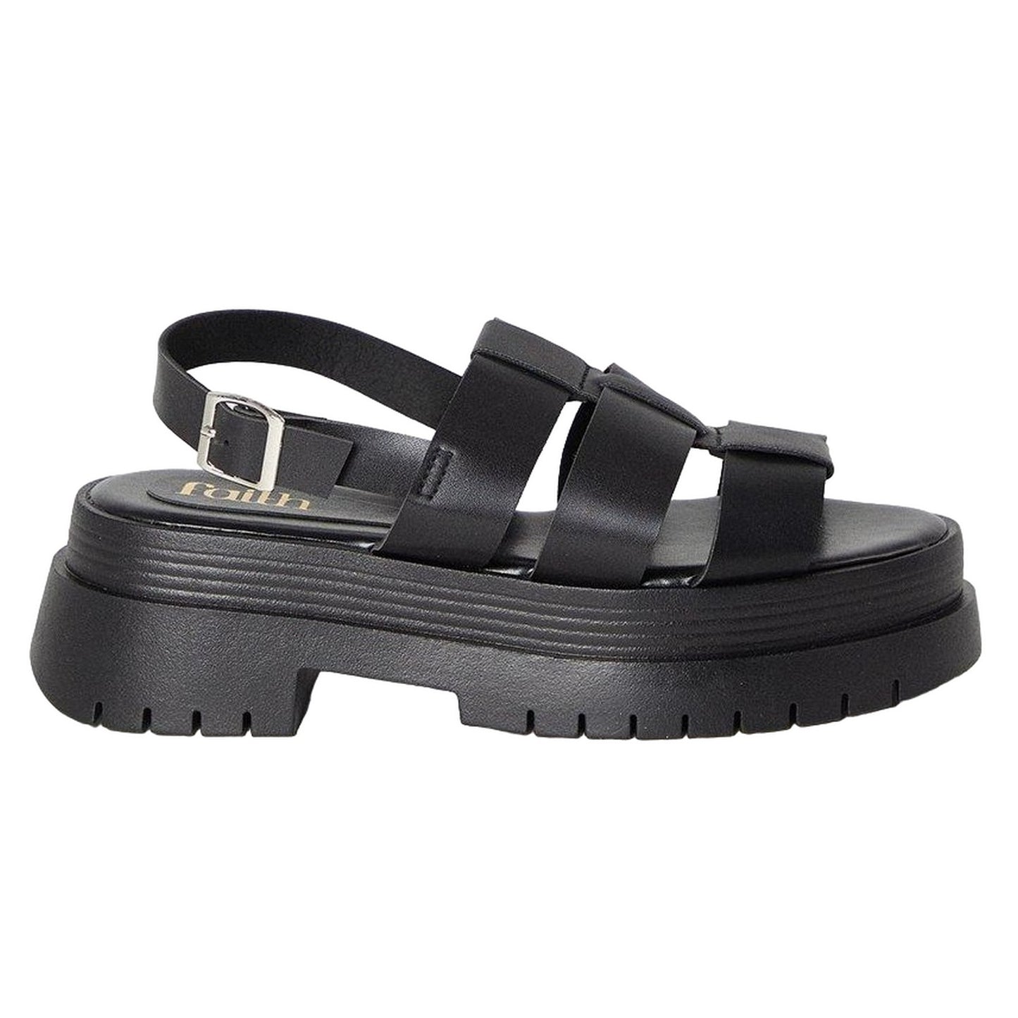 Black - Back - Faith Womens-Ladies Mona Chunky Sling Back Sandals