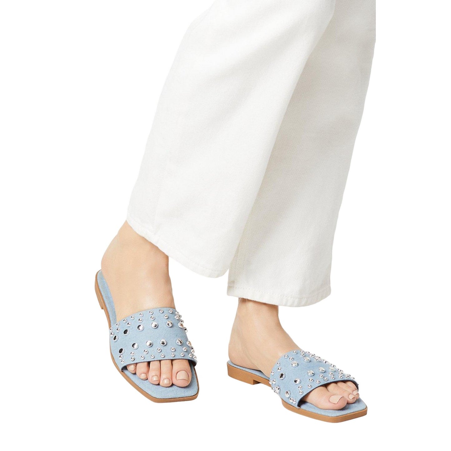 Denim - Side - Faith Womens-Ladies Madden Studded Sandals