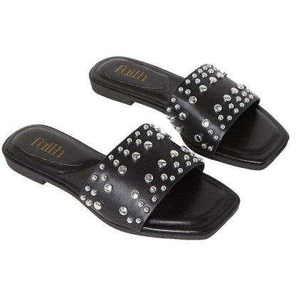 Black - Front - Faith Womens-Ladies Madden Studded Sandals