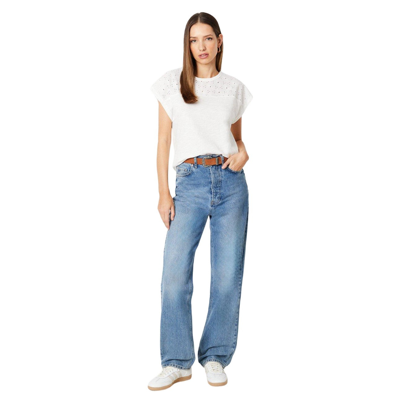 Ivory - Side - Dorothy Perkins Womens-Ladies Broderie Yoke Detail Top