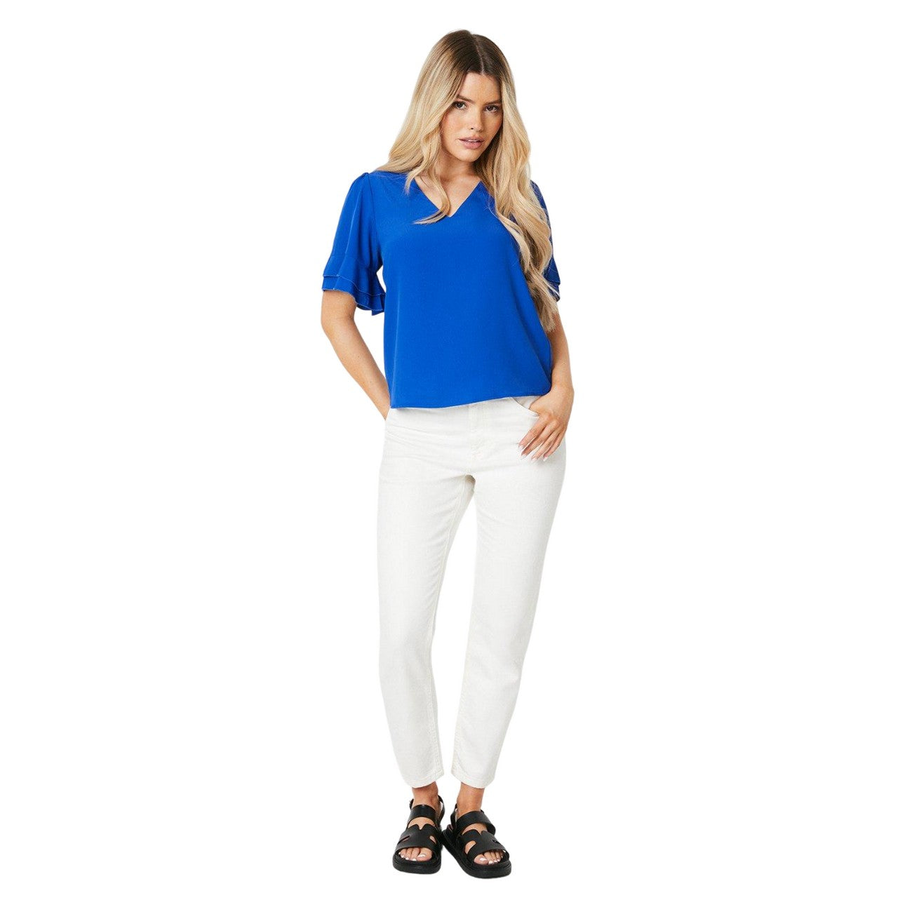 Cobalt - Side - Dorothy Perkins Womens-Ladies Frilled V Neck Flutter Blouse