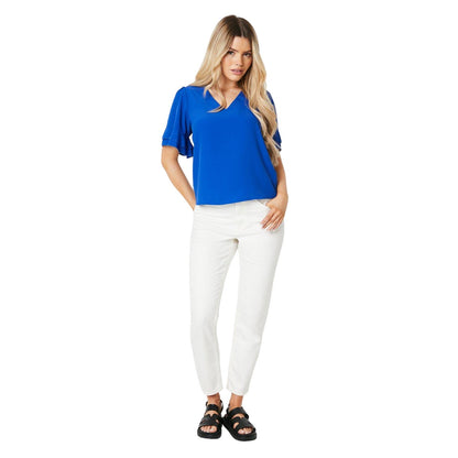 Cobalt - Side - Dorothy Perkins Womens-Ladies Frilled V Neck Flutter Blouse