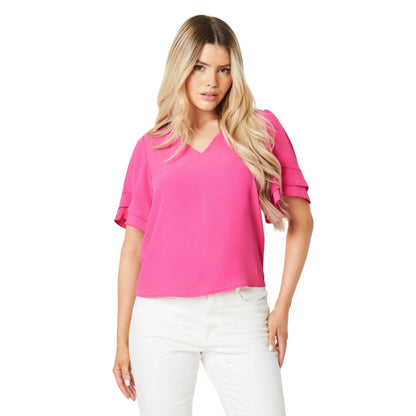 Pink - Front - Dorothy Perkins Womens-Ladies Frilled V Neck Flutter Blouse