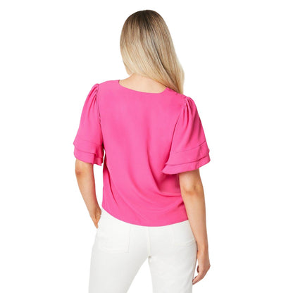 Pink - Back - Dorothy Perkins Womens-Ladies Frilled V Neck Flutter Blouse