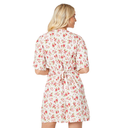 Ivory - Back - Dorothy Perkins Womens-Ladies Floral Ruched Front Mini Dress