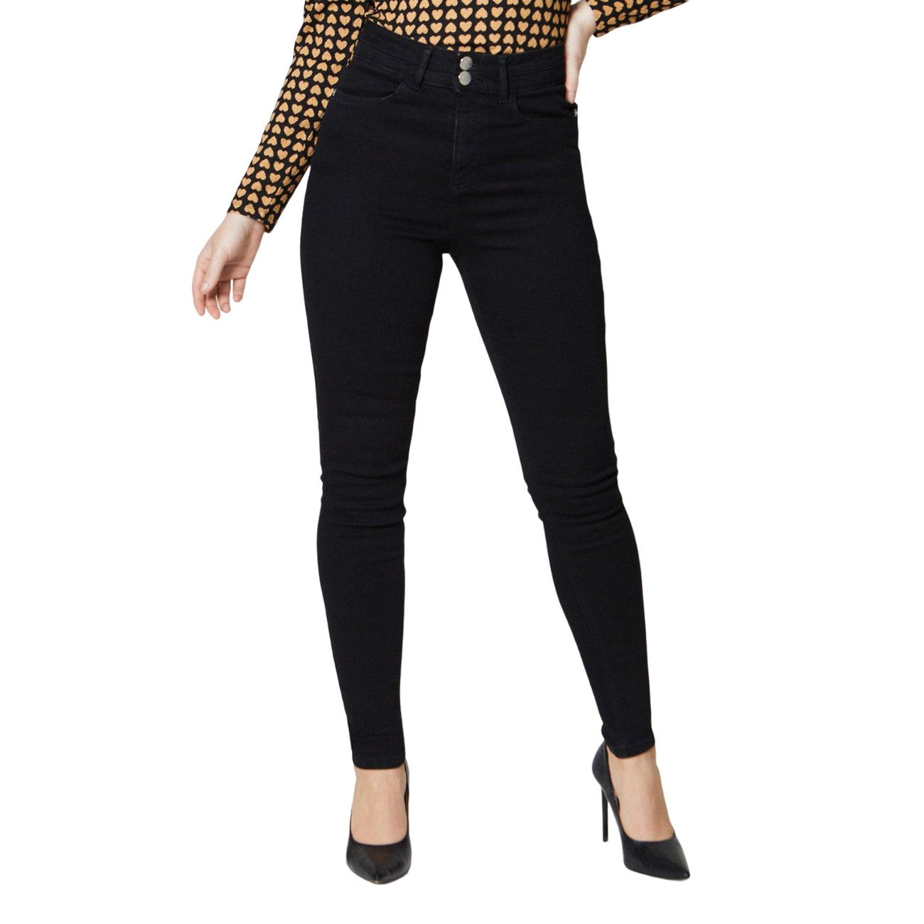 Black - Front - Dorothy Perkins Womens-Ladies Double Waist Detail Skinny Jeans