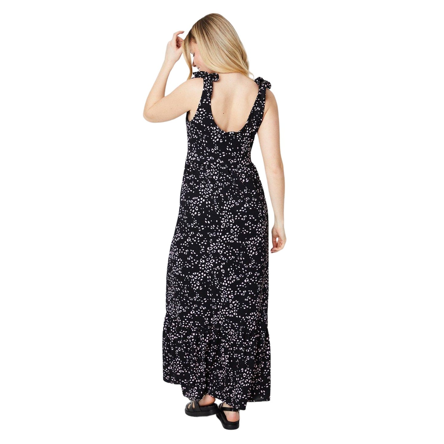 Black - Back - Dorothy Perkins Womens-Ladies Animal Print Tie Shoulder Midi Dress