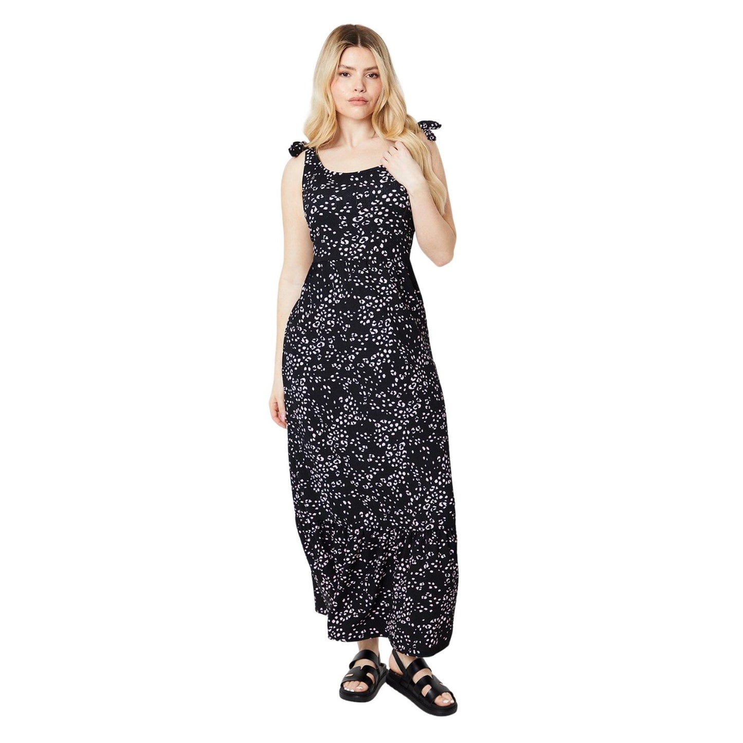 Black - Front - Dorothy Perkins Womens-Ladies Animal Print Tie Shoulder Midi Dress