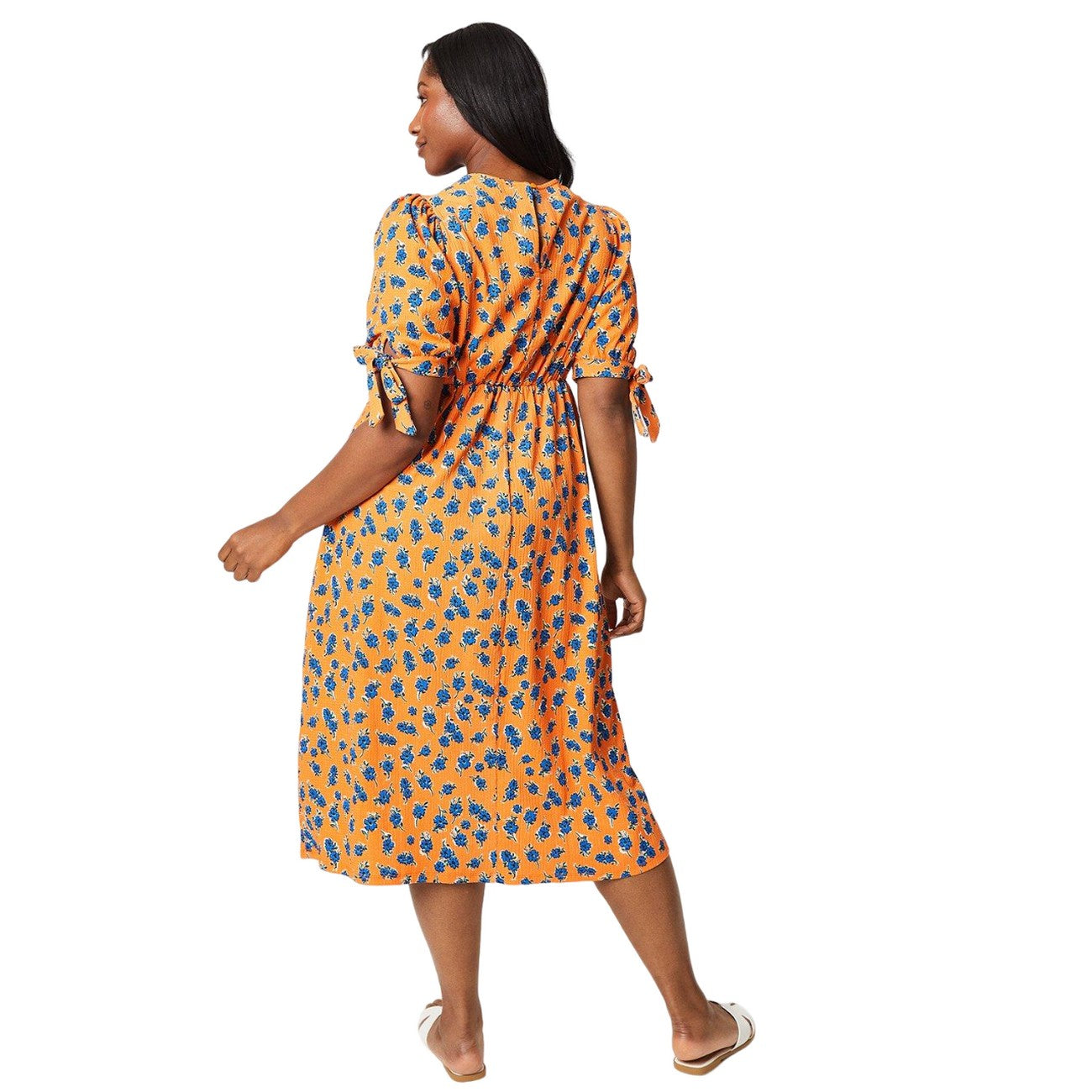 Orange - Back - Dorothy Perkins Womens-Ladies Floral Plus Tie Sleeves Midi Dress