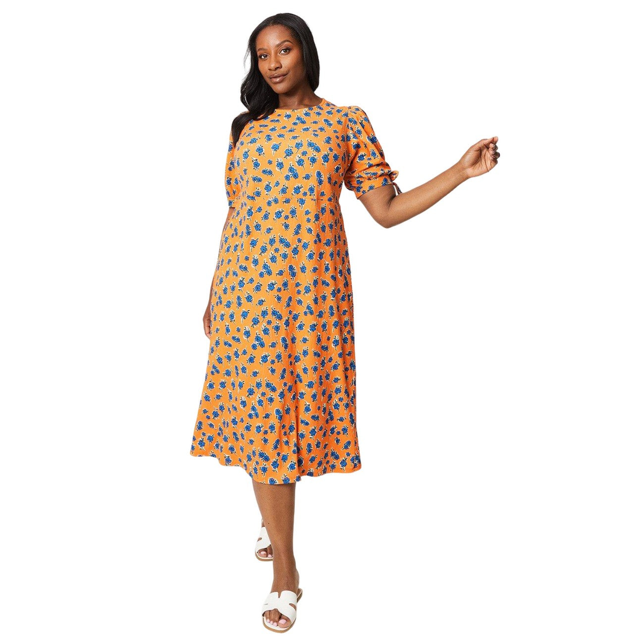 Orange - Front - Dorothy Perkins Womens-Ladies Floral Plus Tie Sleeves Midi Dress