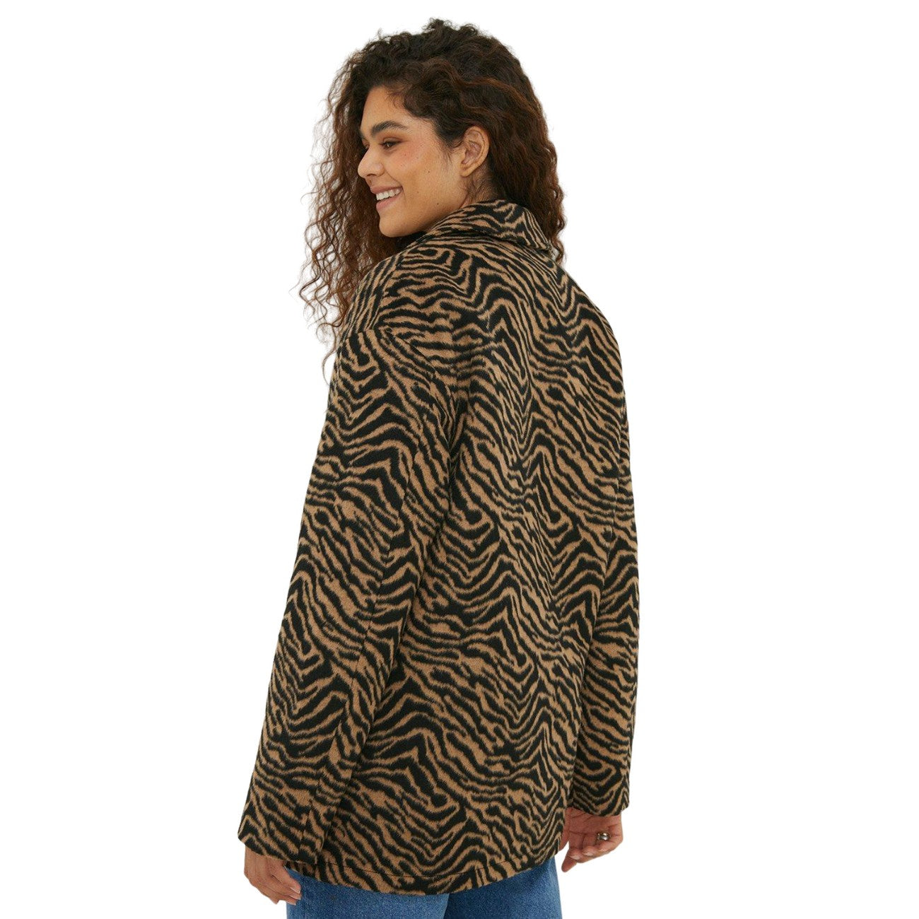 Brown - Back - Dorothy Perkins Womens-Ladies Animal Print Double-Breasted Tall Coat