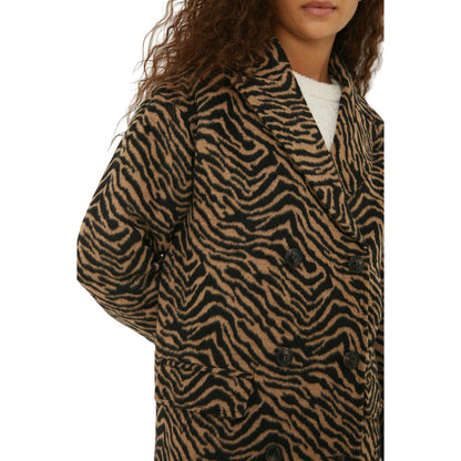 Brown - Side - Dorothy Perkins Womens-Ladies Animal Print Double-Breasted Tall Coat