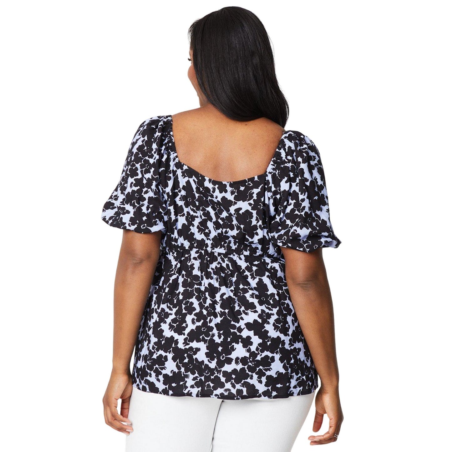Blue-Black - Back - Dorothy Perkins Womens-Ladies Floral Front Tie Curved Top