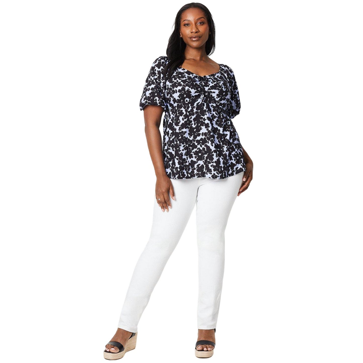 Blue-Black - Side - Dorothy Perkins Womens-Ladies Floral Front Tie Curved Top