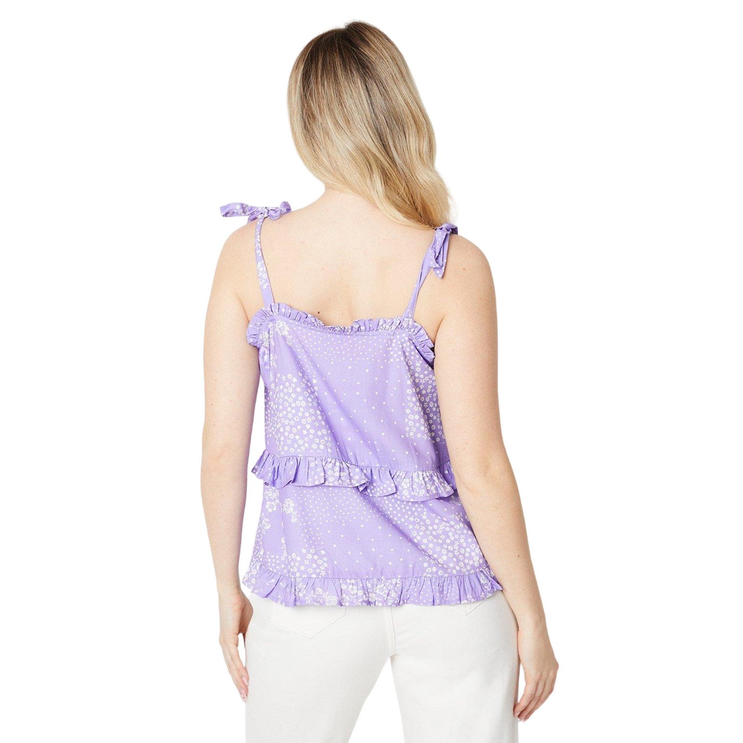 Purple - Back - Dorothy Perkins Womens-Ladies Patchwork Front Tie Top
