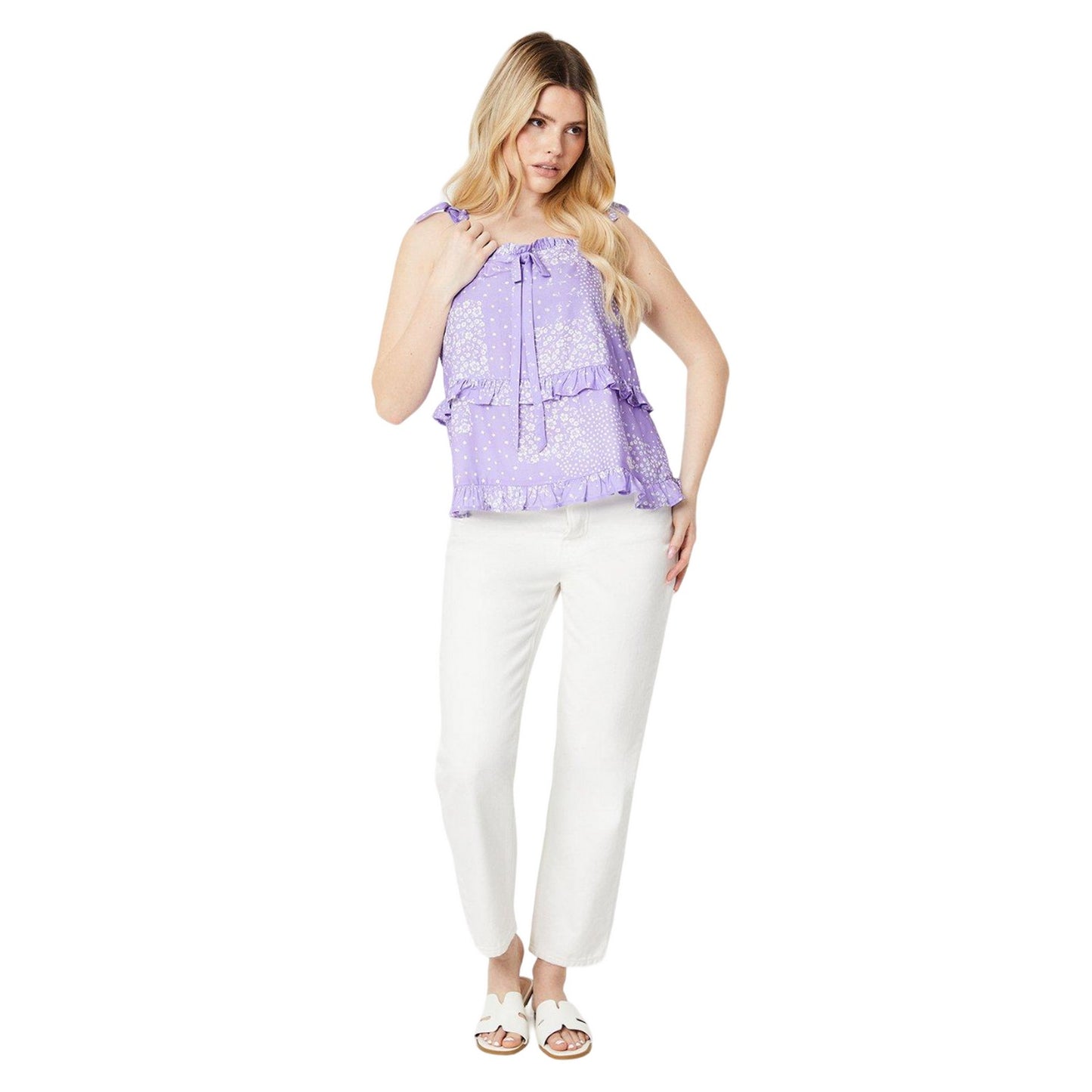 Purple - Side - Dorothy Perkins Womens-Ladies Patchwork Front Tie Top