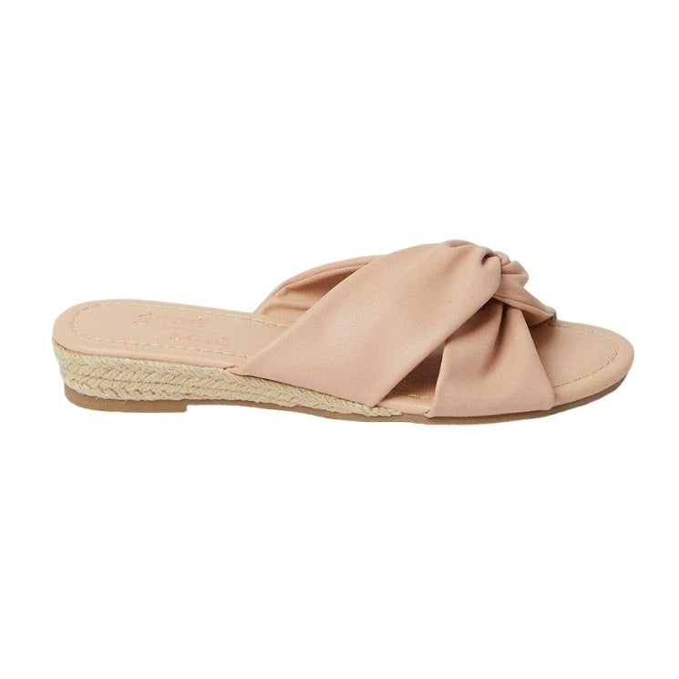 Blush - Back - Good For The Sole Womens-Ladies Harper Knotted Soft Wide Low Heel Wedge Mules