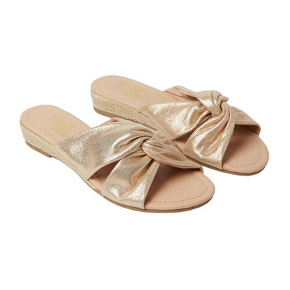 Gold - Front - Good For The Sole Womens-Ladies Harper Knotted Soft Wide Low Heel Wedge Mules