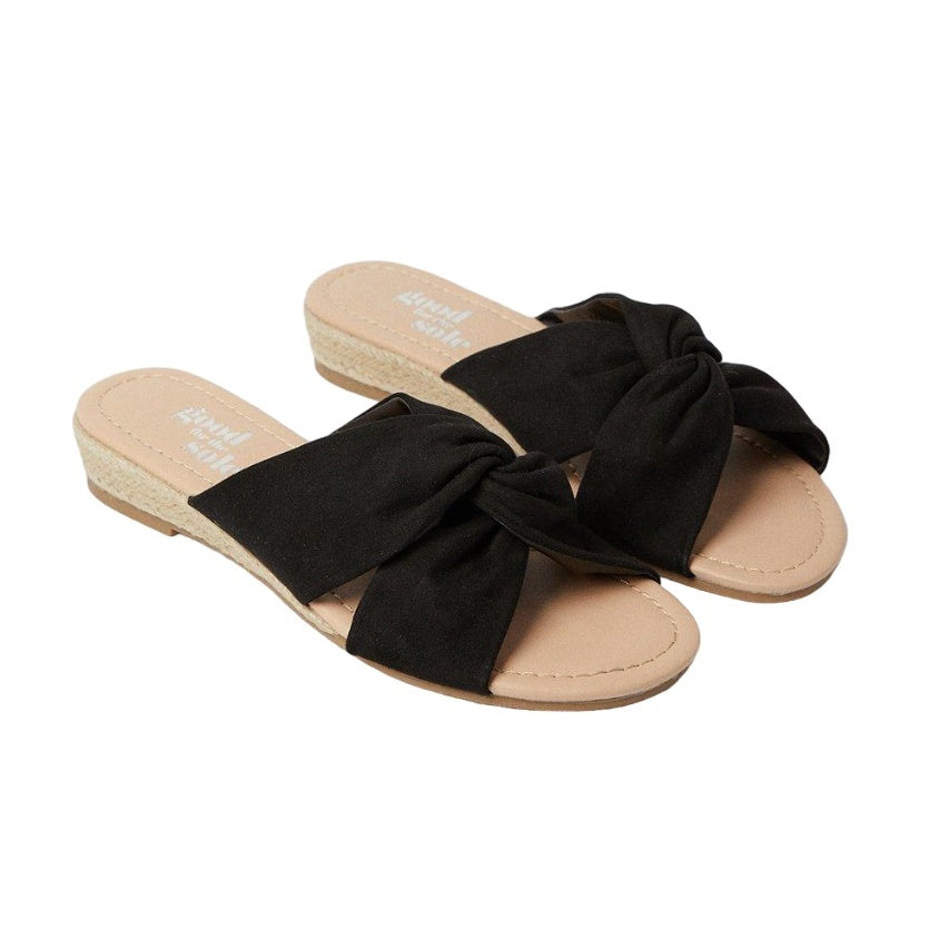 Natural Black - Front - Good For The Sole Womens-Ladies Harper Knotted Soft Wide Low Heel Wedge Mules