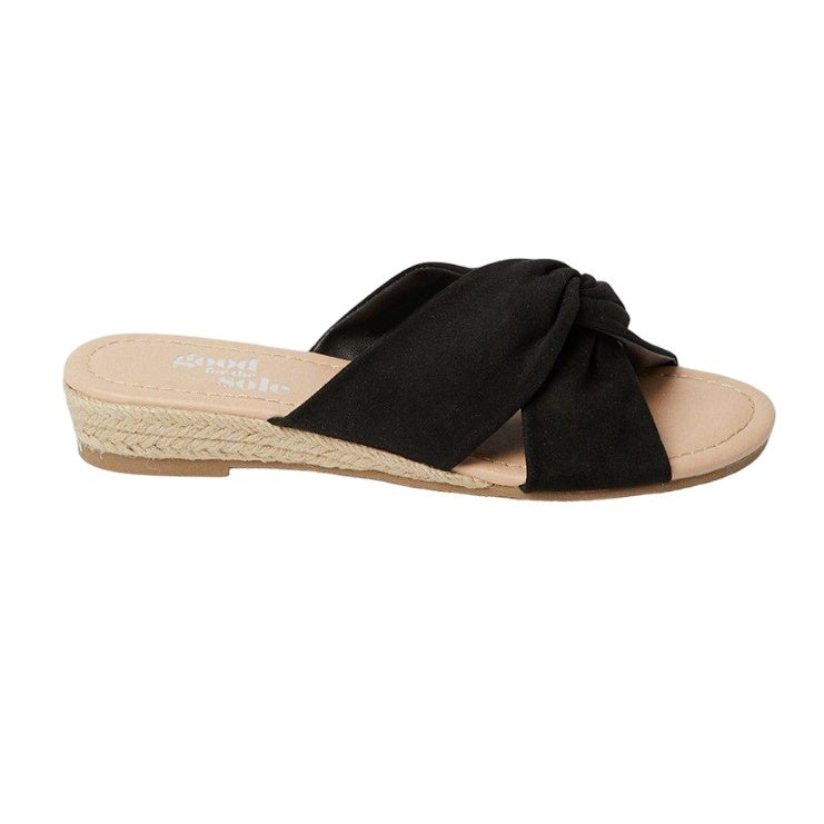 Natural Black - Back - Good For The Sole Womens-Ladies Harper Knotted Soft Wide Low Heel Wedge Mules