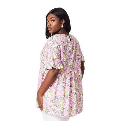 Pink-Green - Back - Dorothy Perkins Womens-Ladies Floral Plus Smock Top