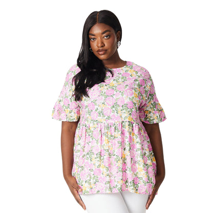Pink-Green - Front - Dorothy Perkins Womens-Ladies Floral Plus Smock Top