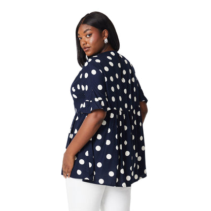 Blue - Back - Dorothy Perkins Womens-Ladies Spotted Plus Smock Top