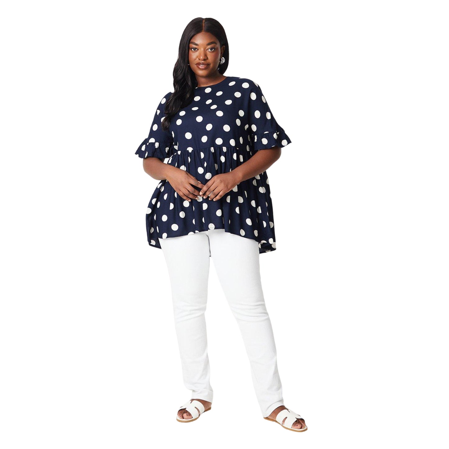 Blue - Side - Dorothy Perkins Womens-Ladies Spotted Plus Smock Top