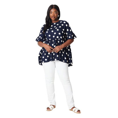 Blue - Side - Dorothy Perkins Womens-Ladies Spotted Plus Smock Top