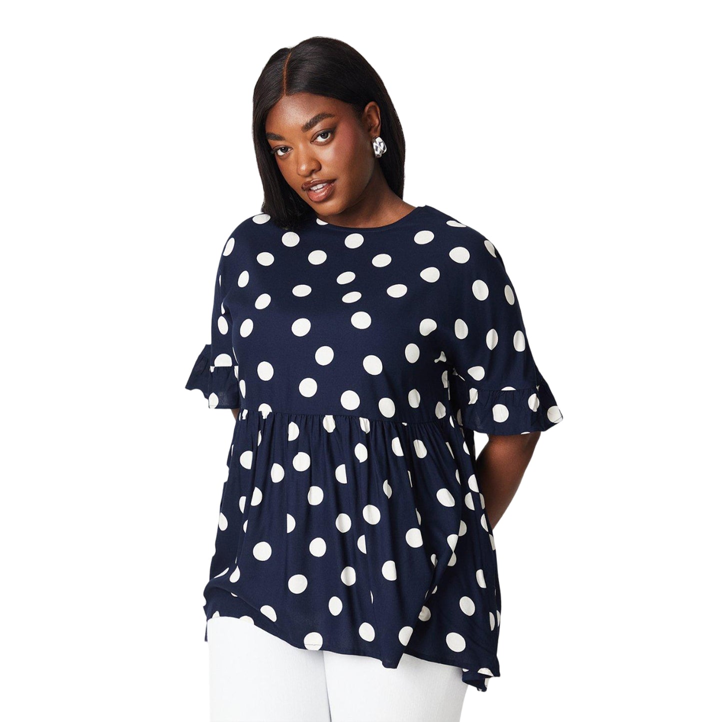 Blue - Front - Dorothy Perkins Womens-Ladies Spotted Plus Smock Top