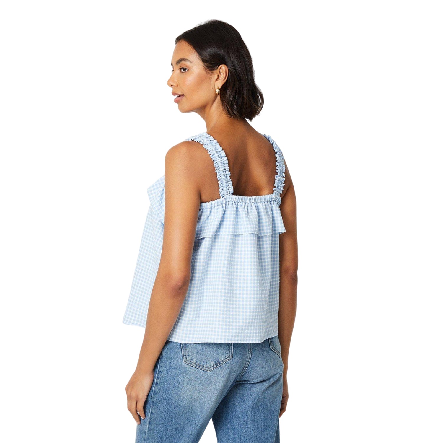 Blue - Back - Dorothy Perkins Womens-Ladies Gingham Strappy Frill Top