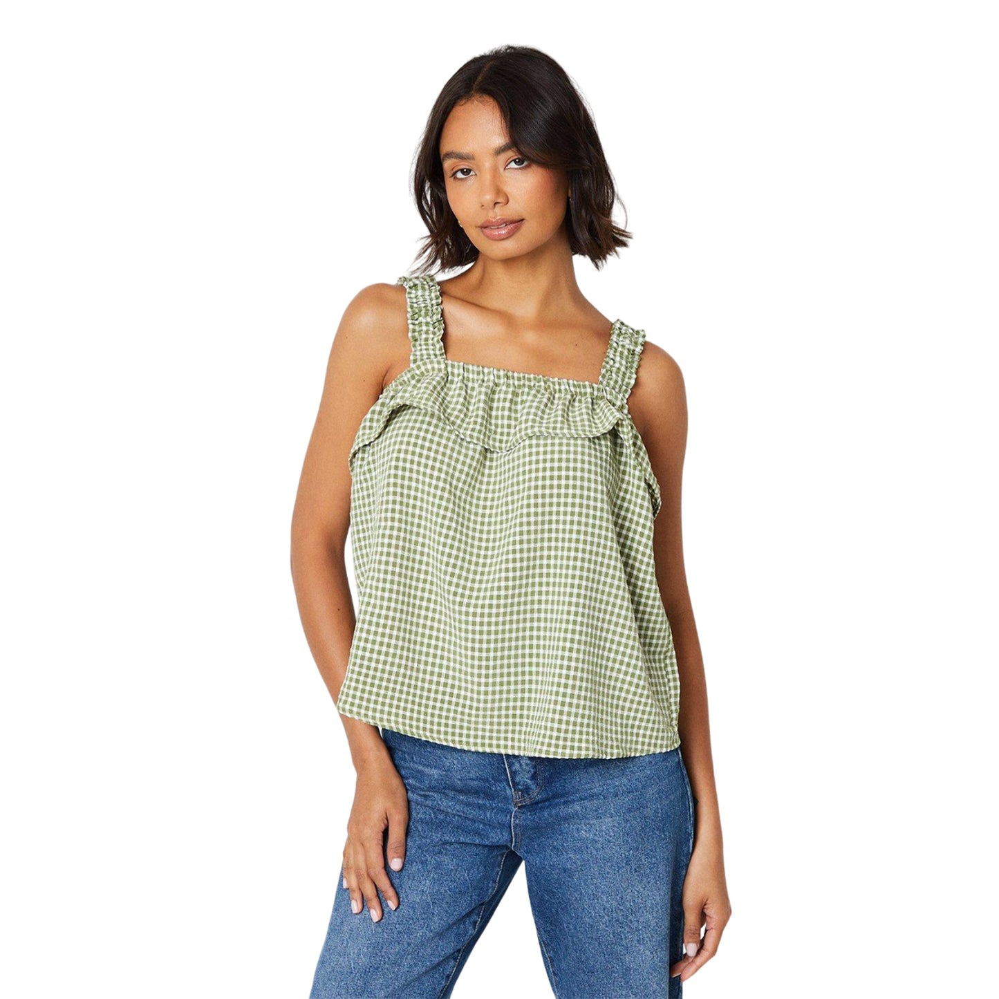Green - Back - Dorothy Perkins Womens-Ladies Gingham Strappy Frill Top