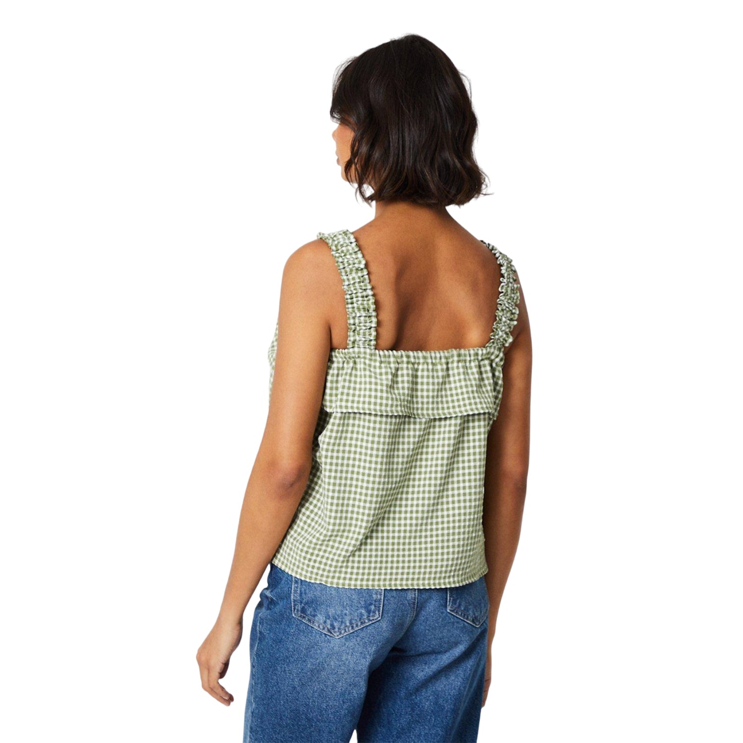 Green - Side - Dorothy Perkins Womens-Ladies Gingham Strappy Frill Top