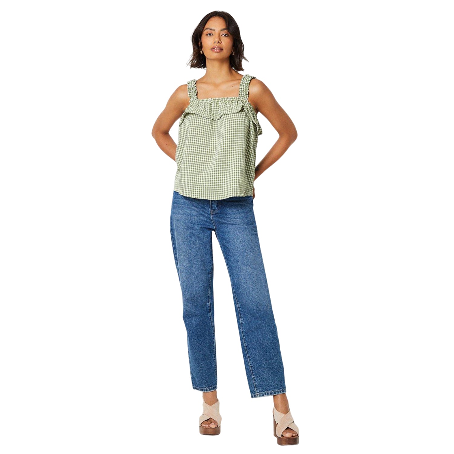 Green - Lifestyle - Dorothy Perkins Womens-Ladies Gingham Strappy Frill Top