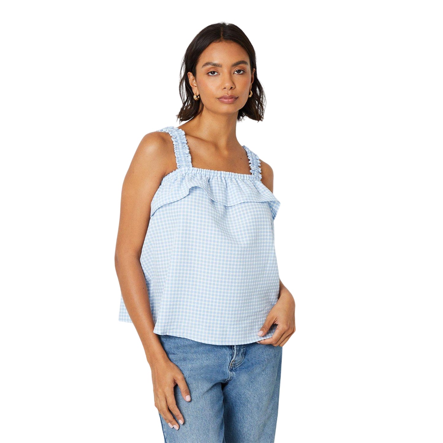 Blue - Front - Dorothy Perkins Womens-Ladies Gingham Strappy Frill Top