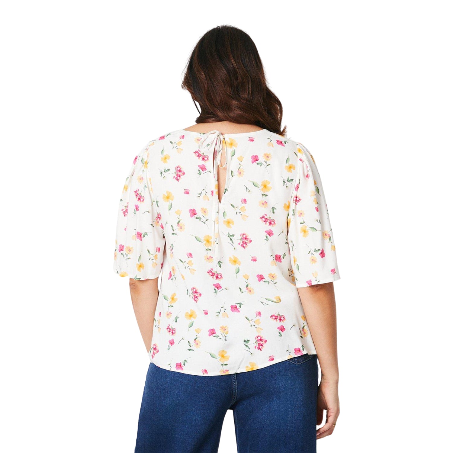 Ivory - Back - Dorothy Perkins Womens-Ladies Ditsy Print Plus Flutter Top