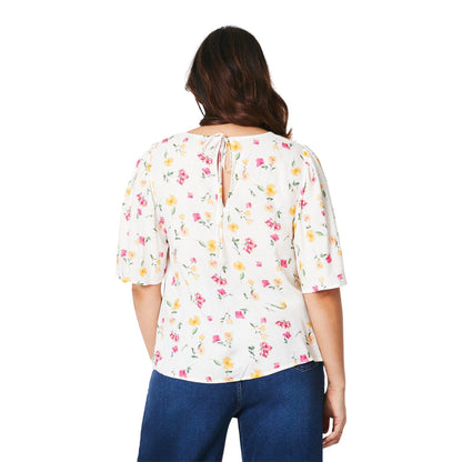 Ivory - Back - Dorothy Perkins Womens-Ladies Ditsy Print Plus Flutter Top