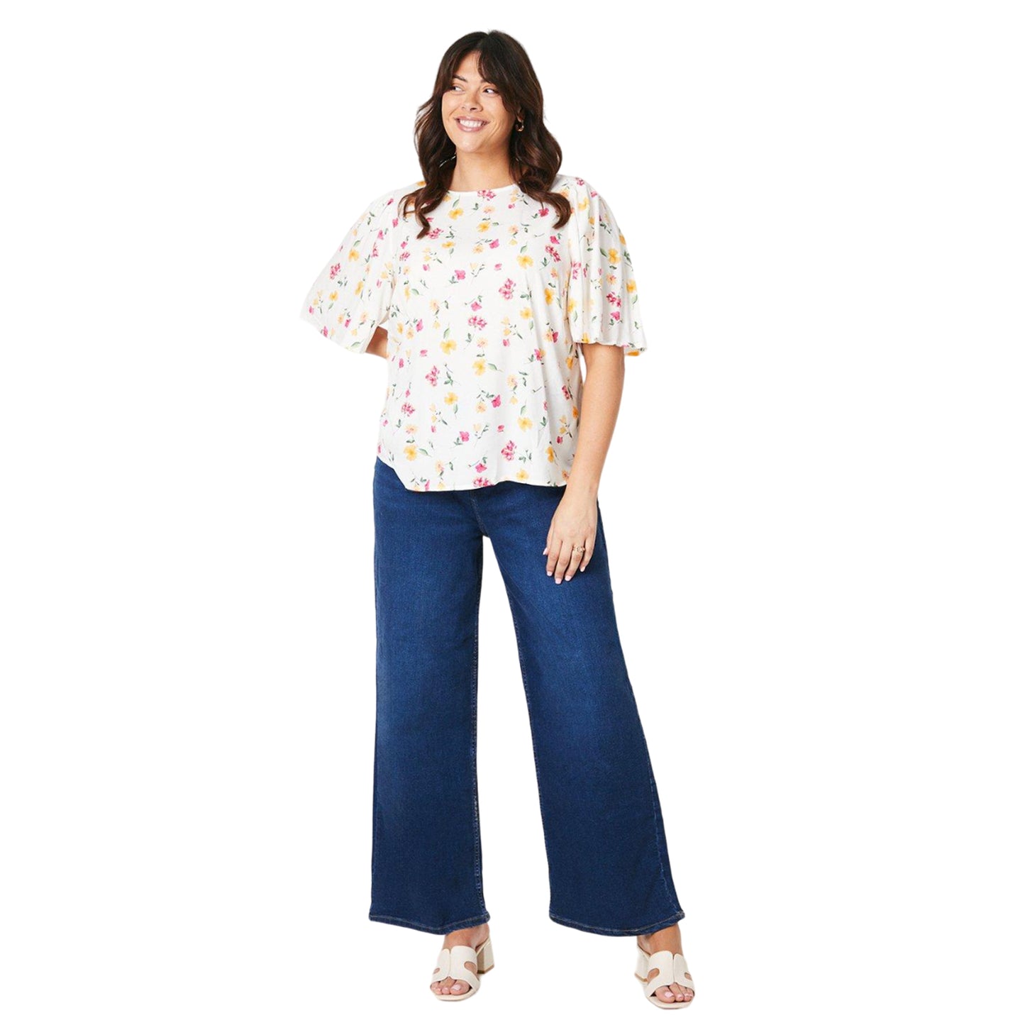 Ivory - Side - Dorothy Perkins Womens-Ladies Ditsy Print Plus Flutter Top
