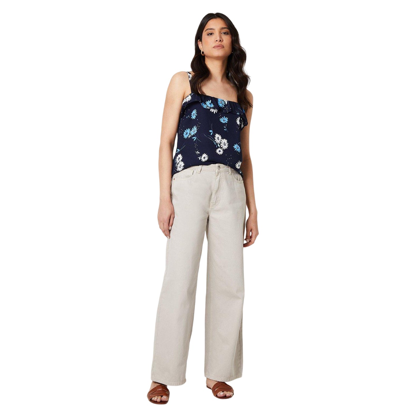 Navy - Side - Dorothy Perkins Womens-Ladies Ruffled Strappy Top